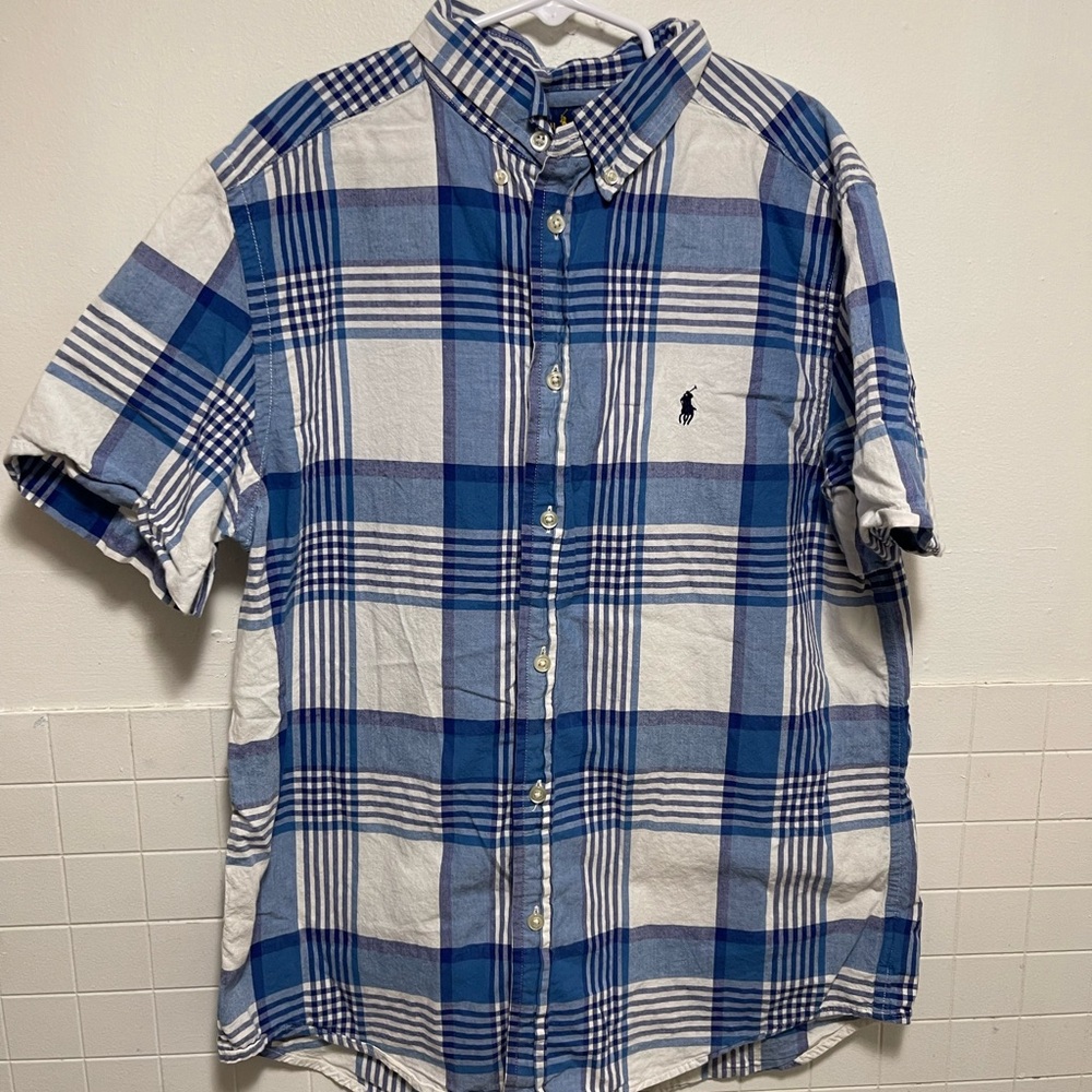 Ralph Lauren Blue and White Plaid Kids Button Down Shirt
